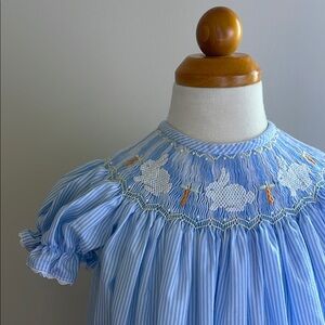 Blue Bunny Striped Smocked Dress